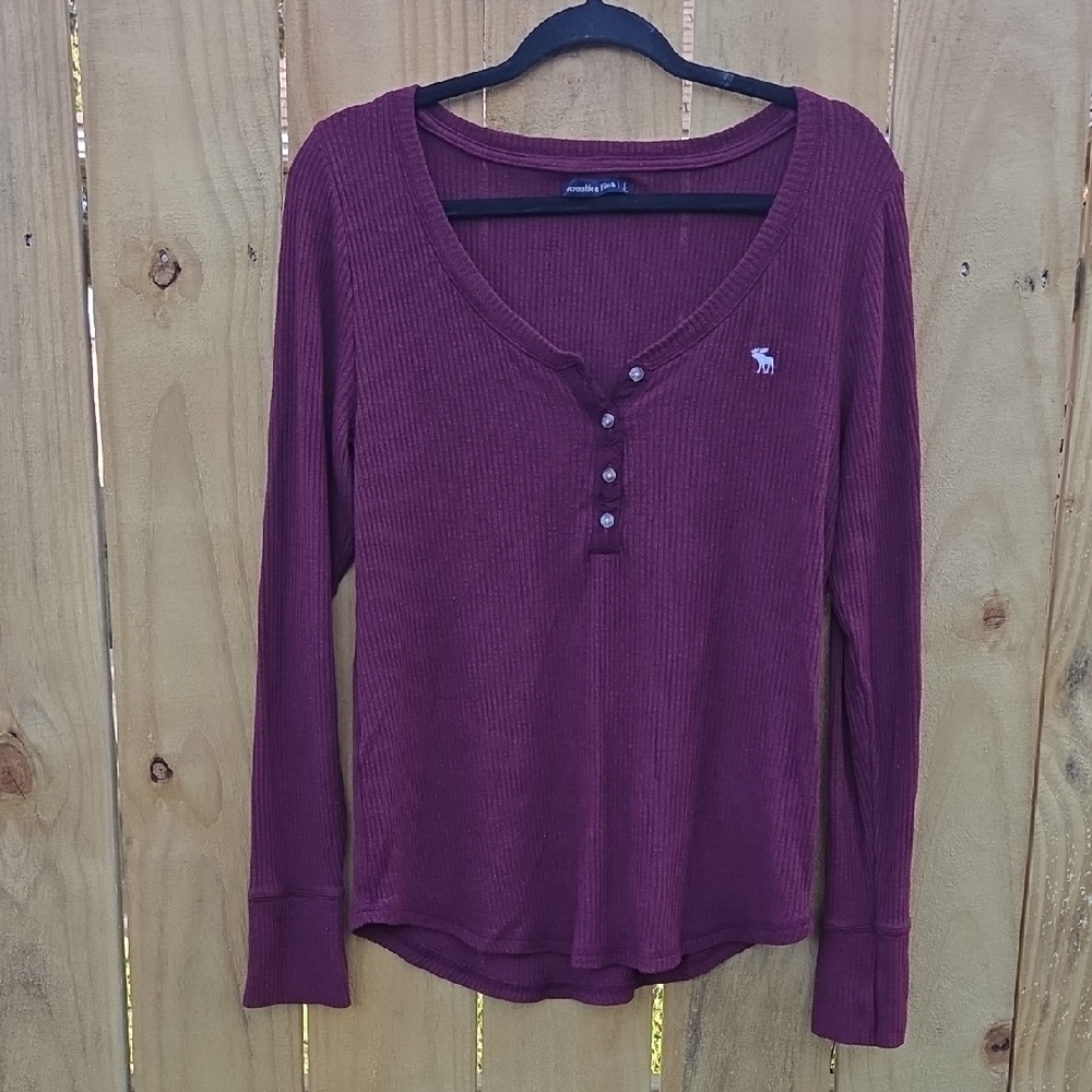 ABERCROMBIE & FITCH Women's Long-Sleeve Henley Top Size Lg.